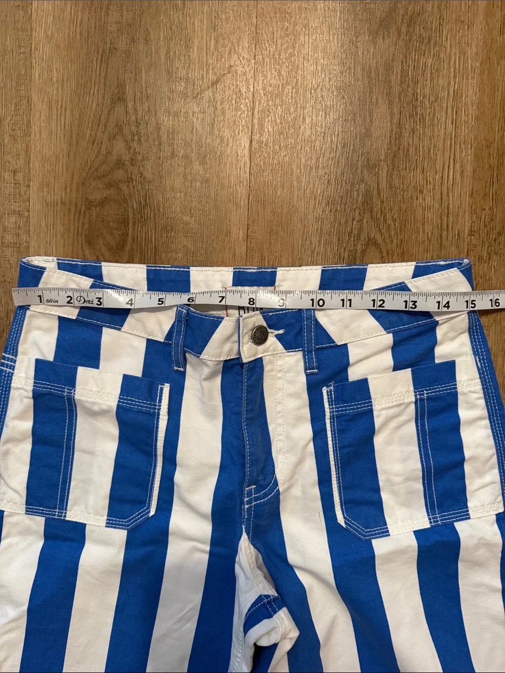 Urban Outfitters BDG Eva Canvas Wide Leg Crop Pant Blue Striped Pants Size 27 - Picture 9 of 15